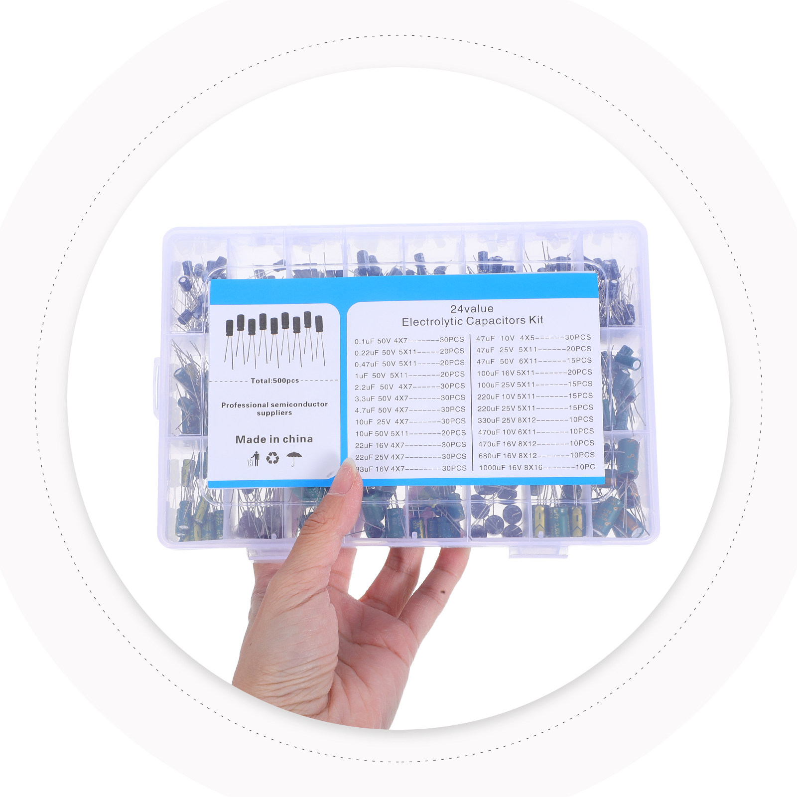 Diy Electronics Kits - 500Pcs Electrolytic Capacitor Assortment Kit Aluminum