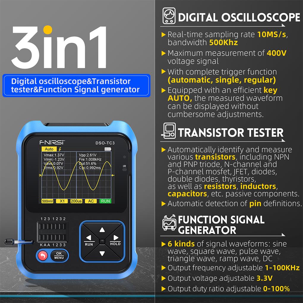 FNIRSI DSO-TC3 3in1 Mini Handh – Oscilloscope Dso Mini Bewertung und Preis